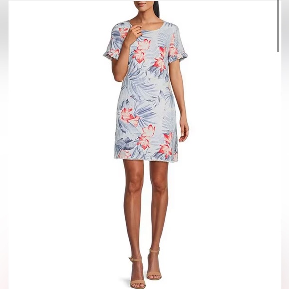 Tommy Bahama Women's Two Palms Embroidered Short Linen Dress - Cyber Light